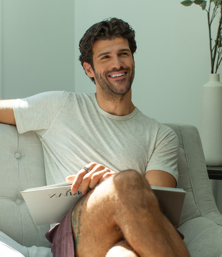 Image of customer enjoying Daniel Buchler loungewear