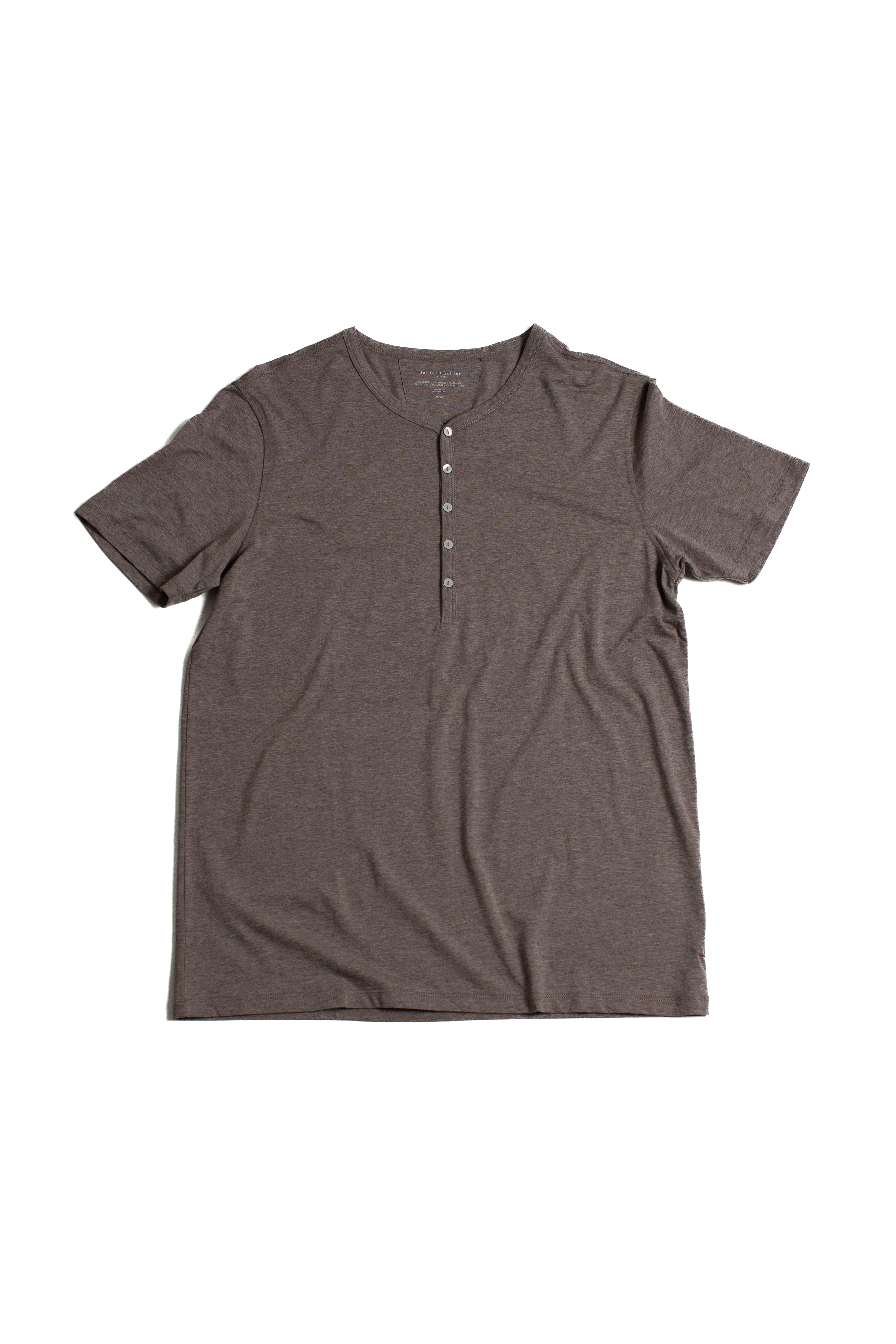 Heather Cotton/Modal/Spandex Henley in Coffee