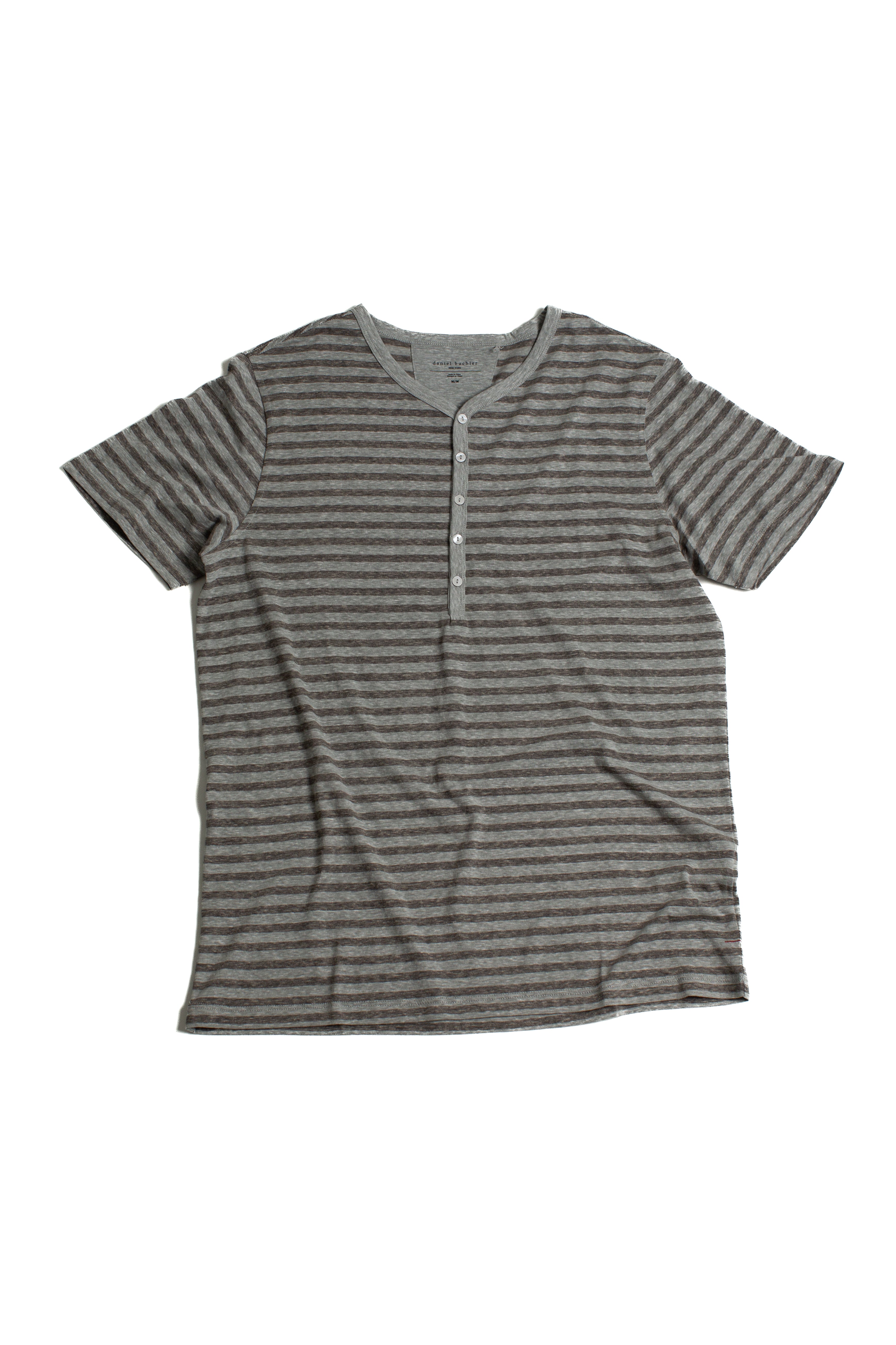 Recycled Cotton/Poly Heather Grey Stripe Henley