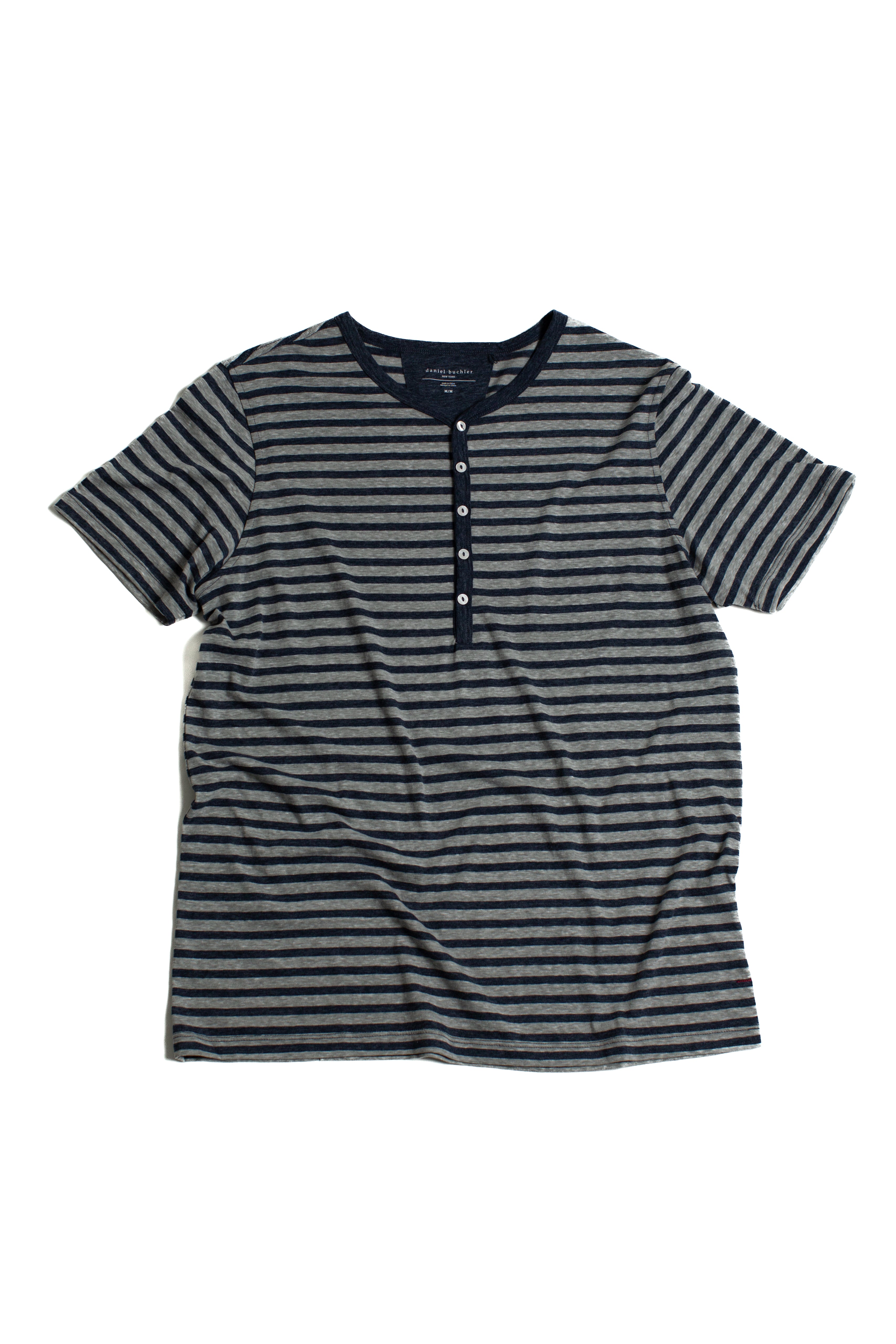 Recycled Cotton/Poly Navy + Grey Stripe Heather Henley