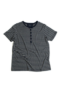 Recycled Cotton/Poly Navy + Grey Stripe Heather Henley