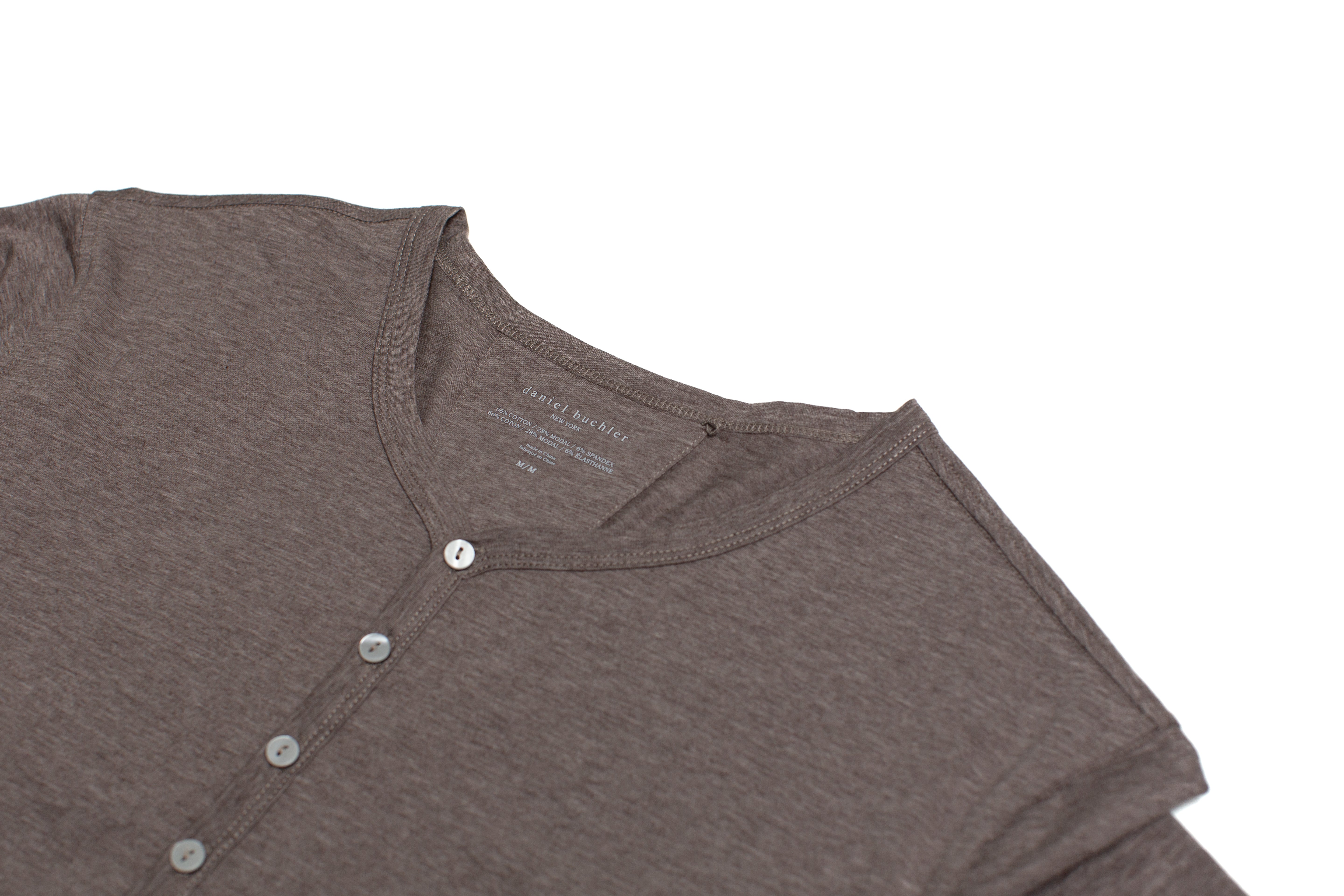 Heather Cotton/Modal/Spandex Henley in Coffee