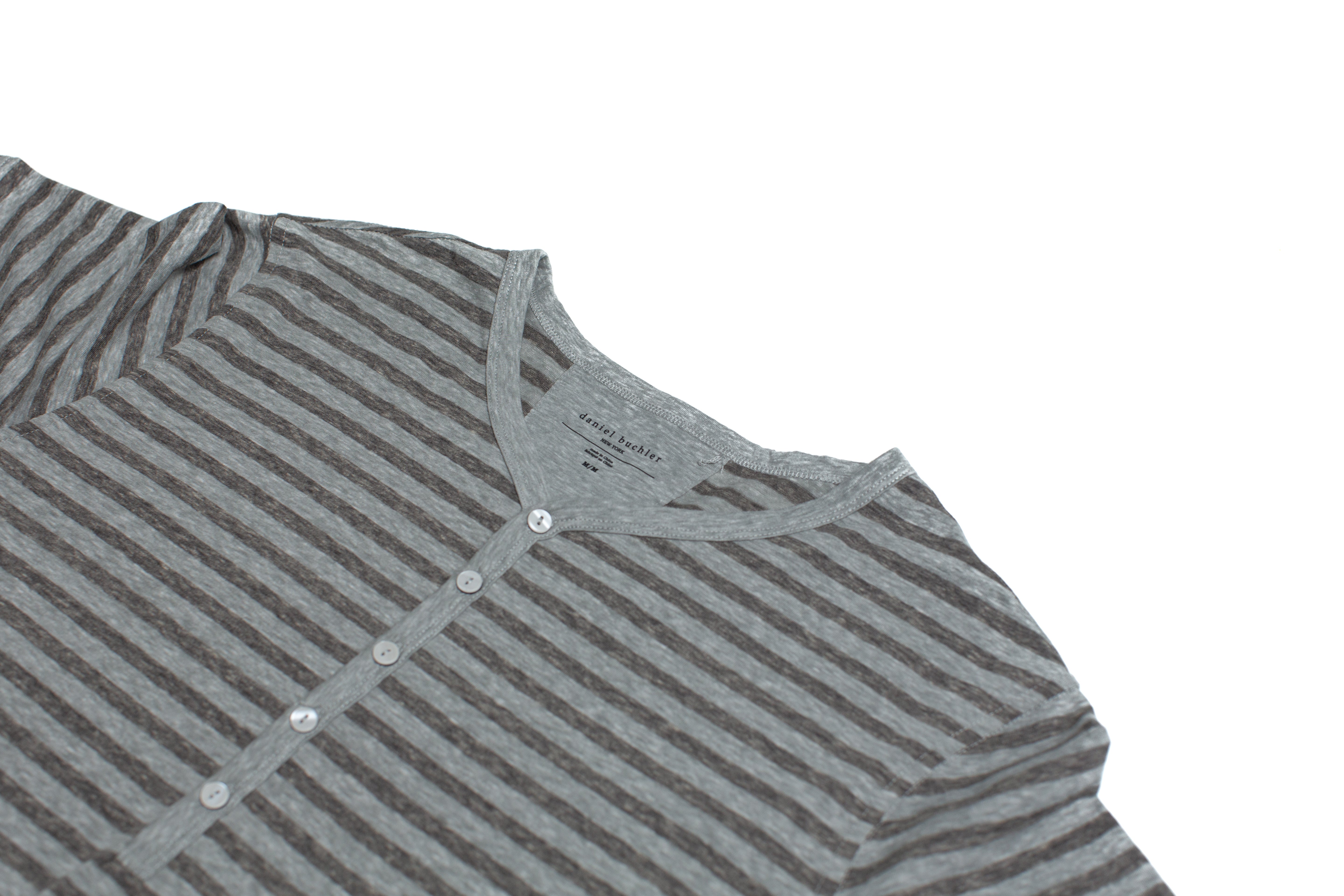Recycled Cotton/Poly Heather Grey Stripe Henley