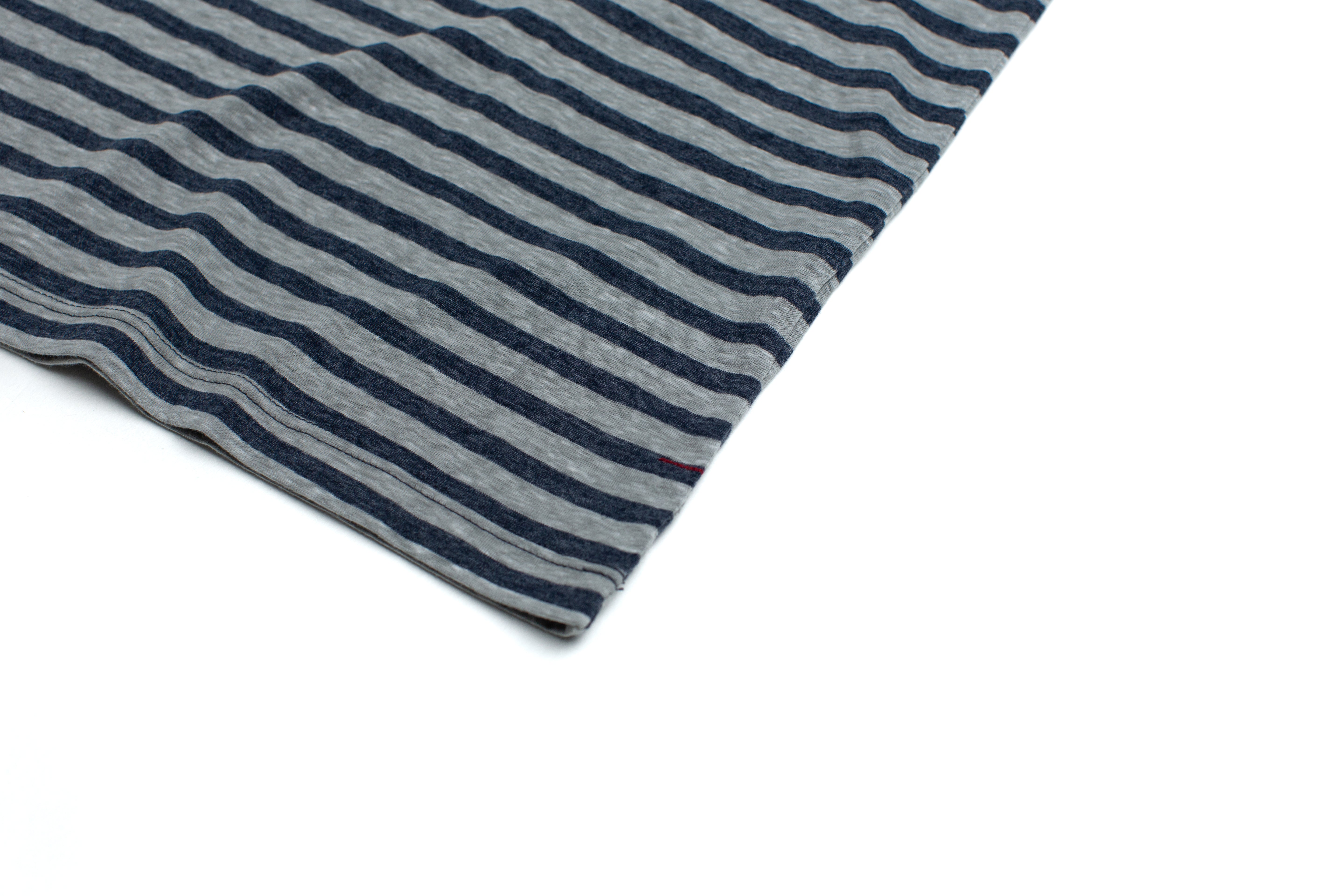 Recycled Cotton/Poly Navy + Grey Stripe Heather Henley