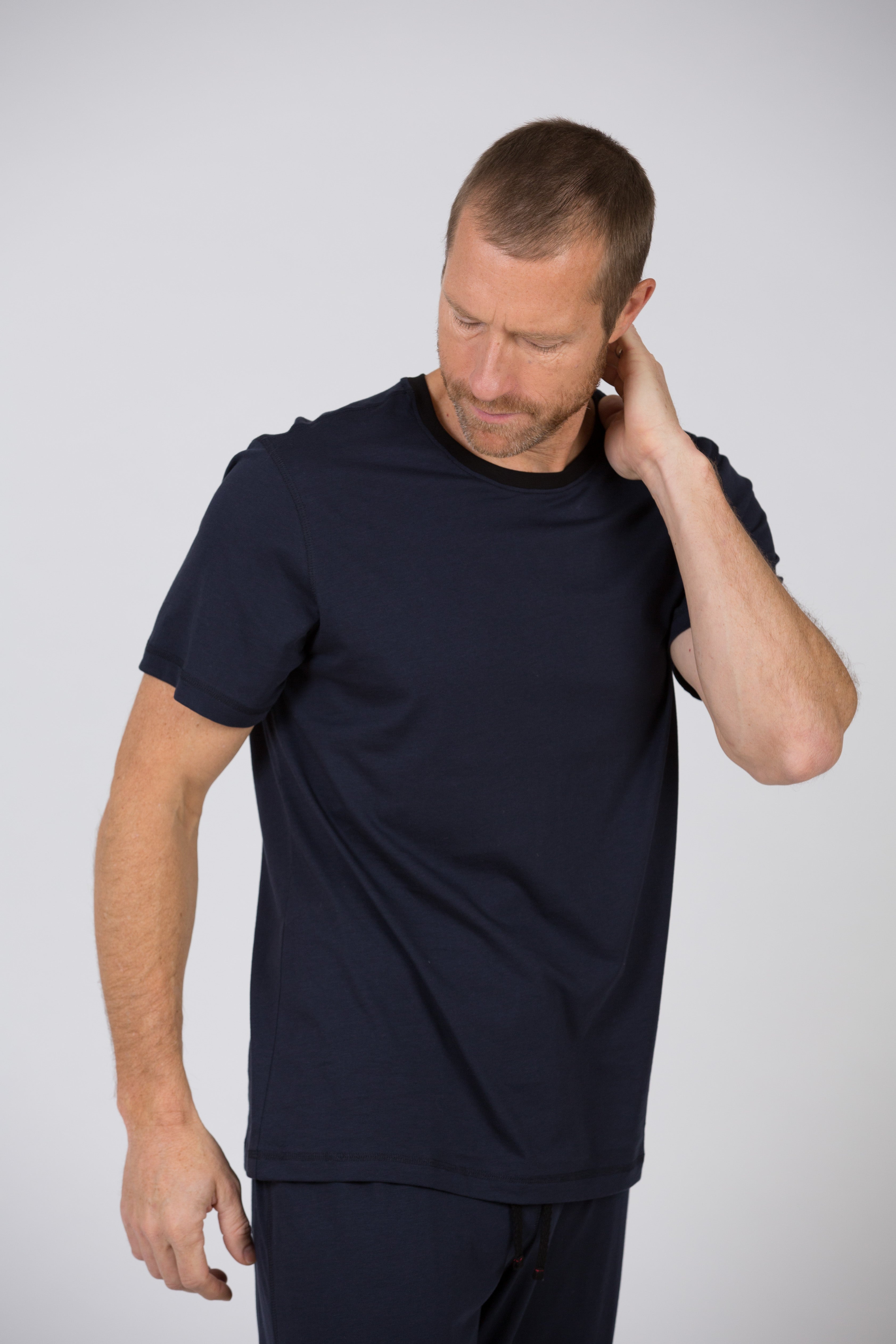 100% Peruvian Pima Cotton Contrast Neckline Replenishment Midnight T-shirt