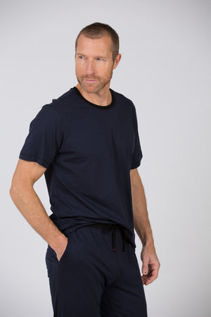 100% Peruvian Pima Cotton Contrast Neckline Replenishment Midnight T-shirt