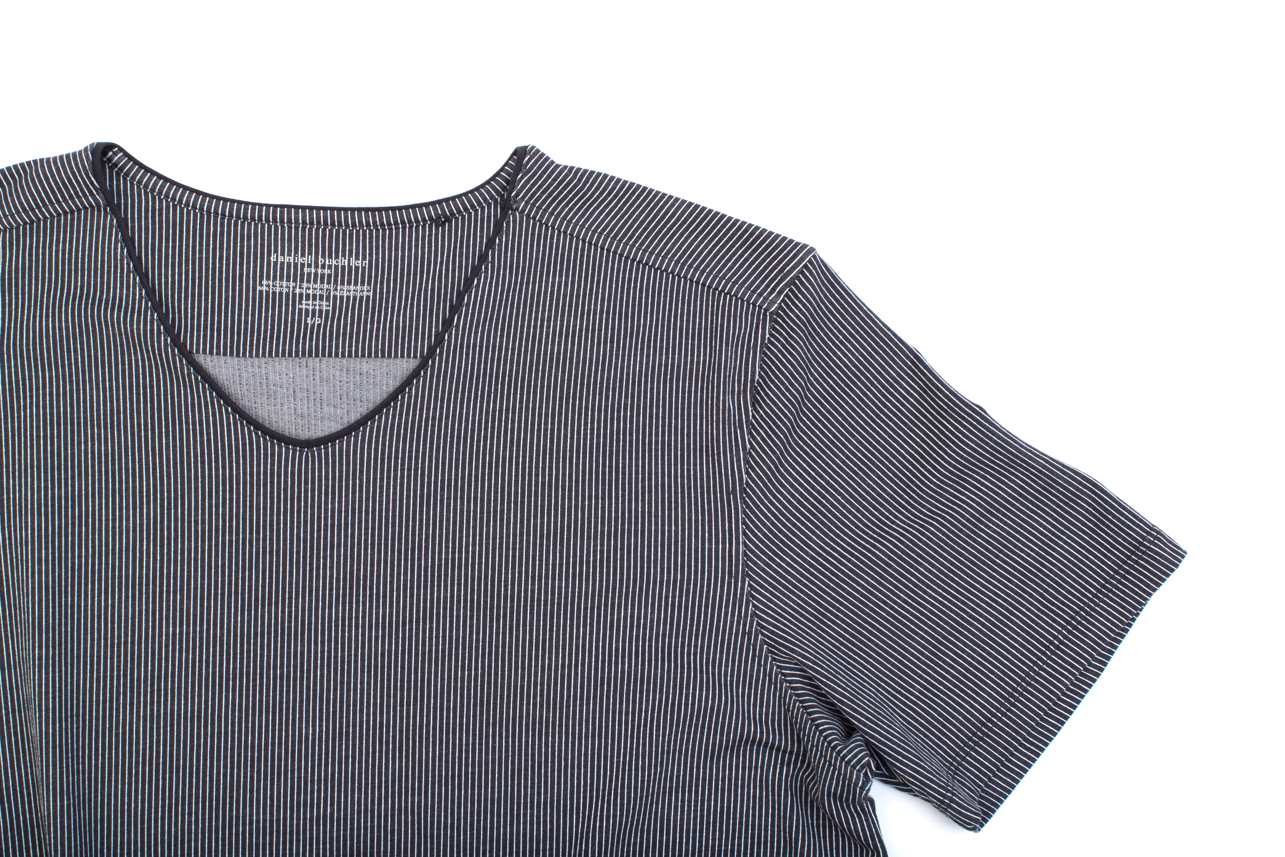 Striped Cotton/Modal/Spandex V-neck Tee