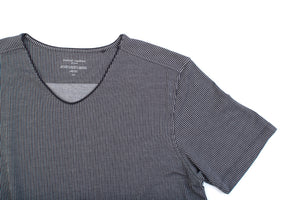 Striped Cotton/Modal/Spandex V-neck Tee