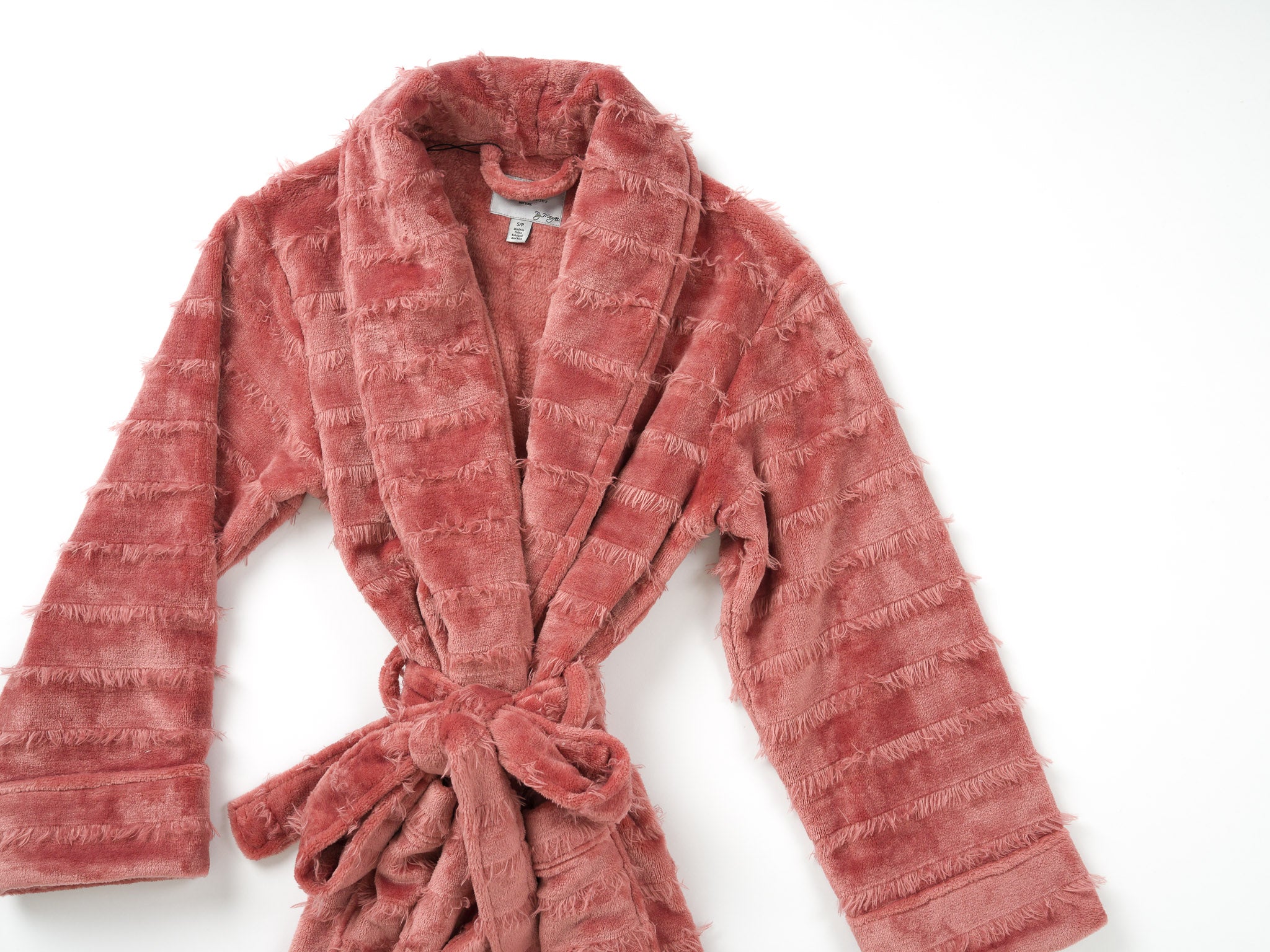 Polyester Furry Stripe Robe - Rose
