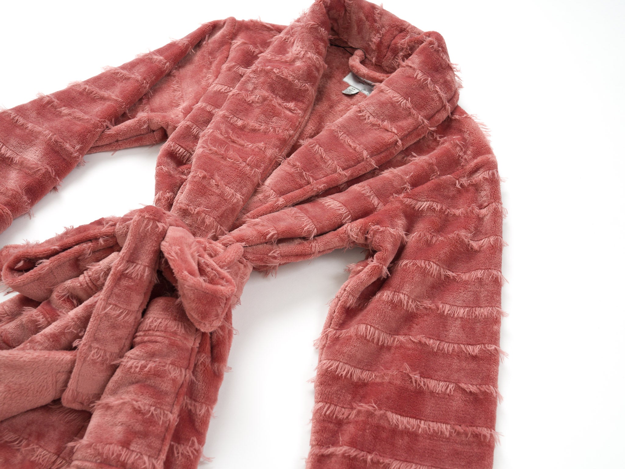 Polyester Furry Stripe Robe - Rose