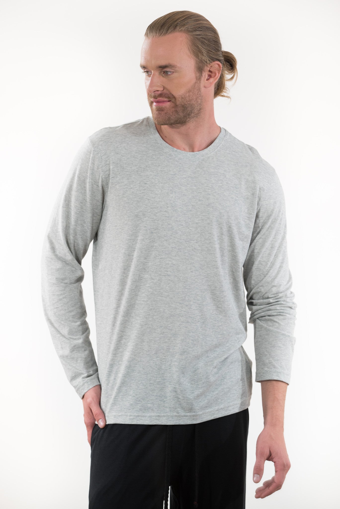 100% Peruvian Pima Cotton Grey Heather Long Sleeve Crewneck