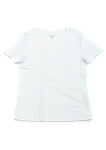 Super Fine Cotton/Spandex Short Sleeve V-Neck - White